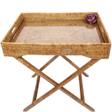Rattan Butler Tray Table with Glass Insert – Folding Table