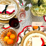 Linen Scalloped Square | Lily White with Rosebud Red | SAMPLE