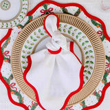 Linen Scalloped Square | Lily White with Rosebud Red | SAMPLE