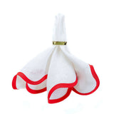 Linen Scalloped Square | Lily White with Rosebud Red | SAMPLE