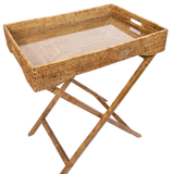 Rattan Butler Tray Table with Glass Insert – Folding Table