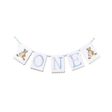 "ONE" Highchair Banner with Blue Teddy Bear End Pieces