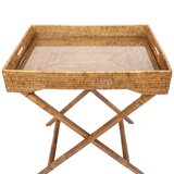 Rattan Butler Tray Table with Glass Insert – Folding Table