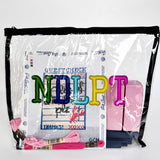 Colorful NDLPT Clear Project Bag | Small 9" x 12" Needlepoint WIP Bag