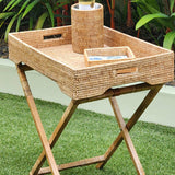 Rattan Butler Tray Table with Glass Insert – Folding Table