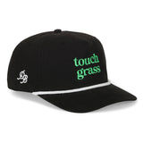 Touch Grass Rope Hat - Black Snapback Green Thread