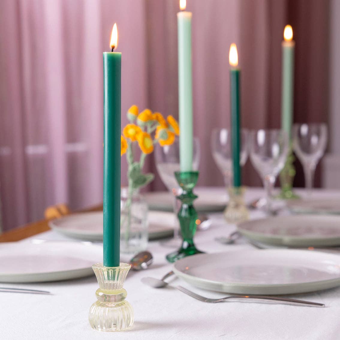 Green Straight Dinner Candles - 25 Units Display | Summer Home Decor |