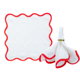 Linen Scalloped Square | Lily White with Rosebud Red | SAMPLE