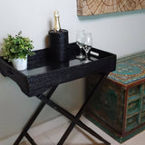 Rattan Butler Tray Table with Glass Insert – Folding Table