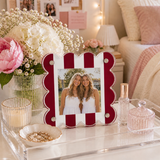 Crimson Red and White Stripe Gameday Scalloped Acrylic Frame