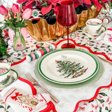 Linen Scalloped Square | Lily White with Rosebud Red | SAMPLE