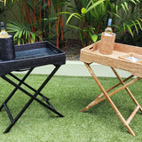 Rattan Butler Tray Table with Glass Insert – Folding Table