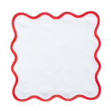 Linen Scalloped Square | Lily White with Rosebud Red | SAMPLE