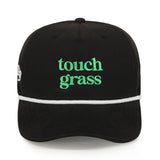Touch Grass Rope Hat - Black Snapback Green Thread