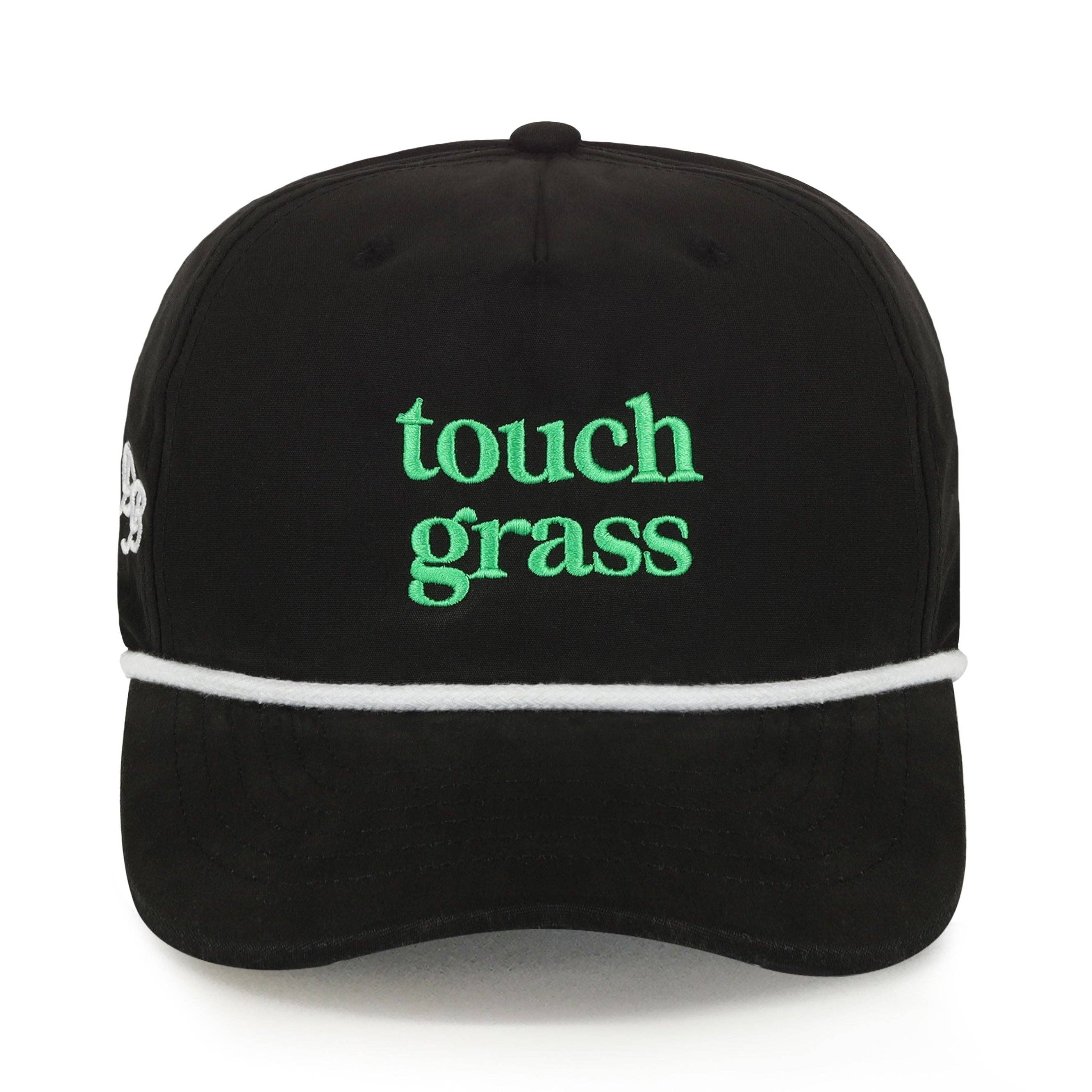 Touch Grass Rope Hat - Black Snapback Green Thread