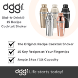 Cocktail Shaker - Dial-a-Drink 15 Recipe, 34oz Copper
