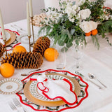 Linen Scalloped Square | Lily White with Rosebud Red | SAMPLE