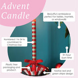 Green & Red Striped Advent Candle - 12 Pack Display | Christmas Decor |