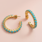 Hoop Earrings - Turquoise Stones - Brinn - Assorted Sizes