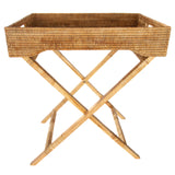 Rattan Butler Tray Table with Glass Insert – Folding Table