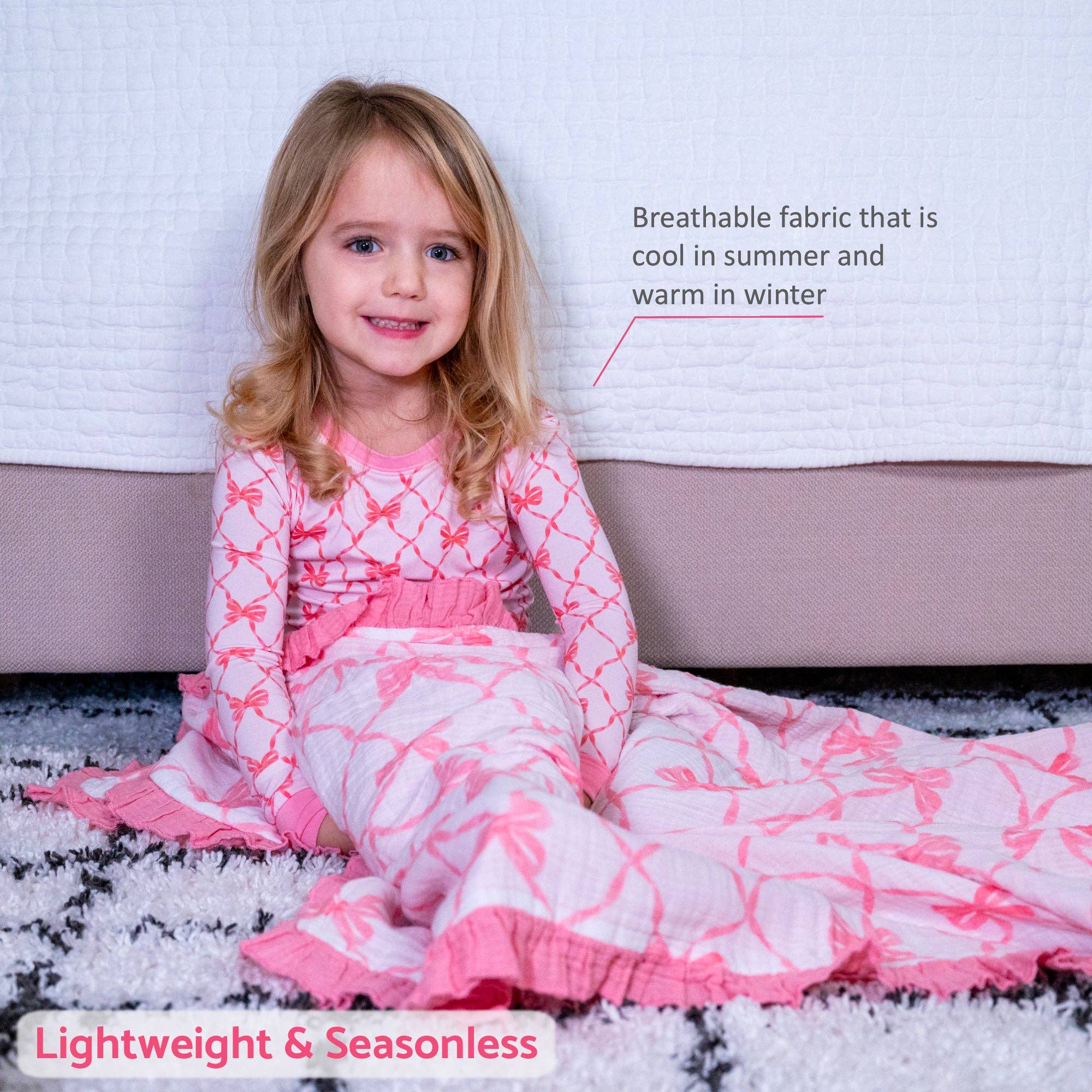 Kids 2-Piece Bamboo Pajama Long Sleeve Set Beautiful Bows