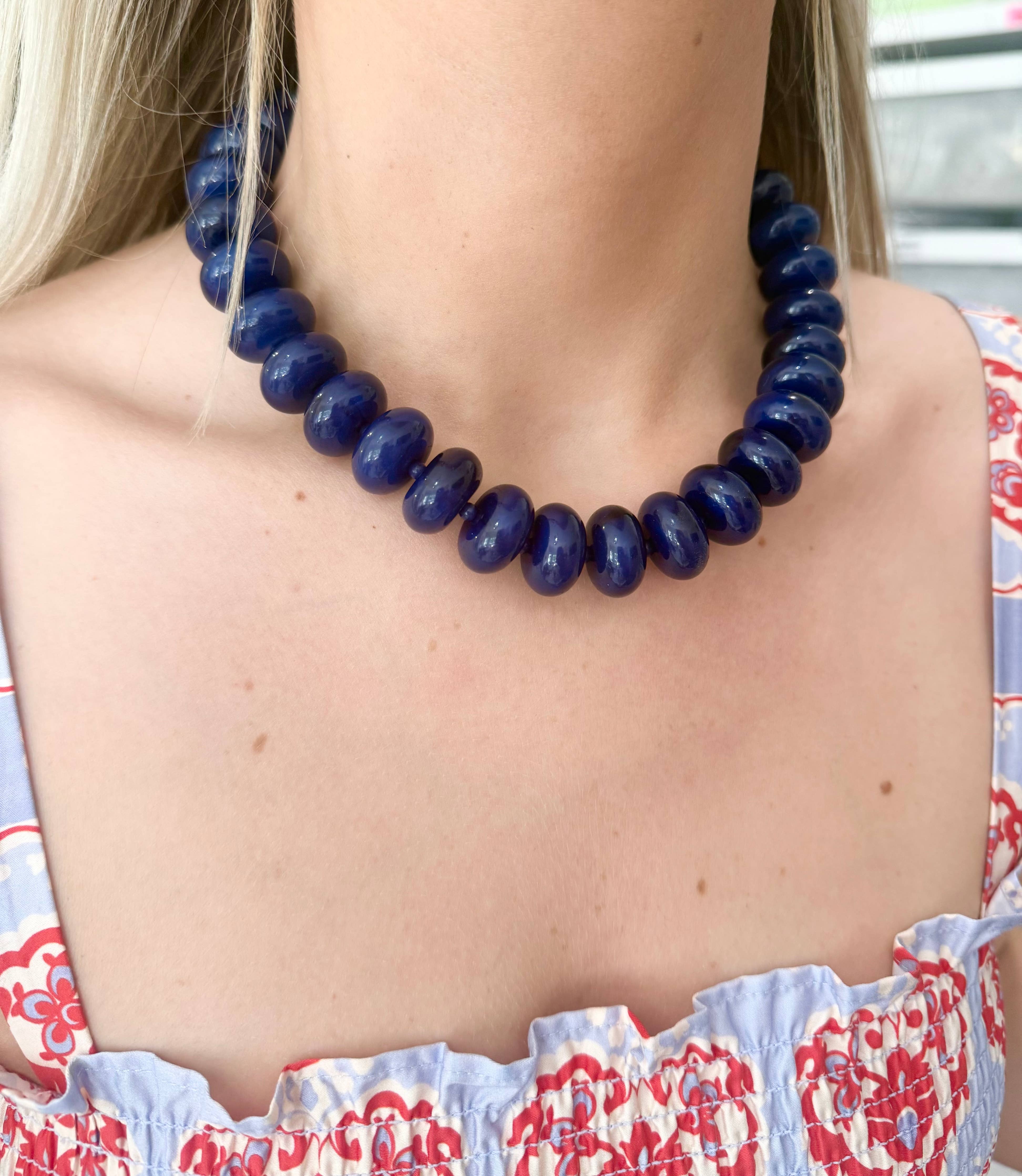 Bailey Chunky Beaded Necklace- Navy