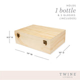Wood Champagne Gift Box with 2 Stemless Flutes Congrats