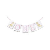 "ONE" Highchair Banner with Pink Bow/Puppy Dog End Pieces