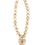 Athens Cream Beaded Necklace with Heart Charm