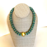 Green & Blue Ashanti Glass+Small Gold Connector Necklace