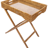 Rattan Butler Tray Table with Glass Insert – Folding Table
