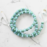 Blue Gingham and Green Beaded Charging Cord