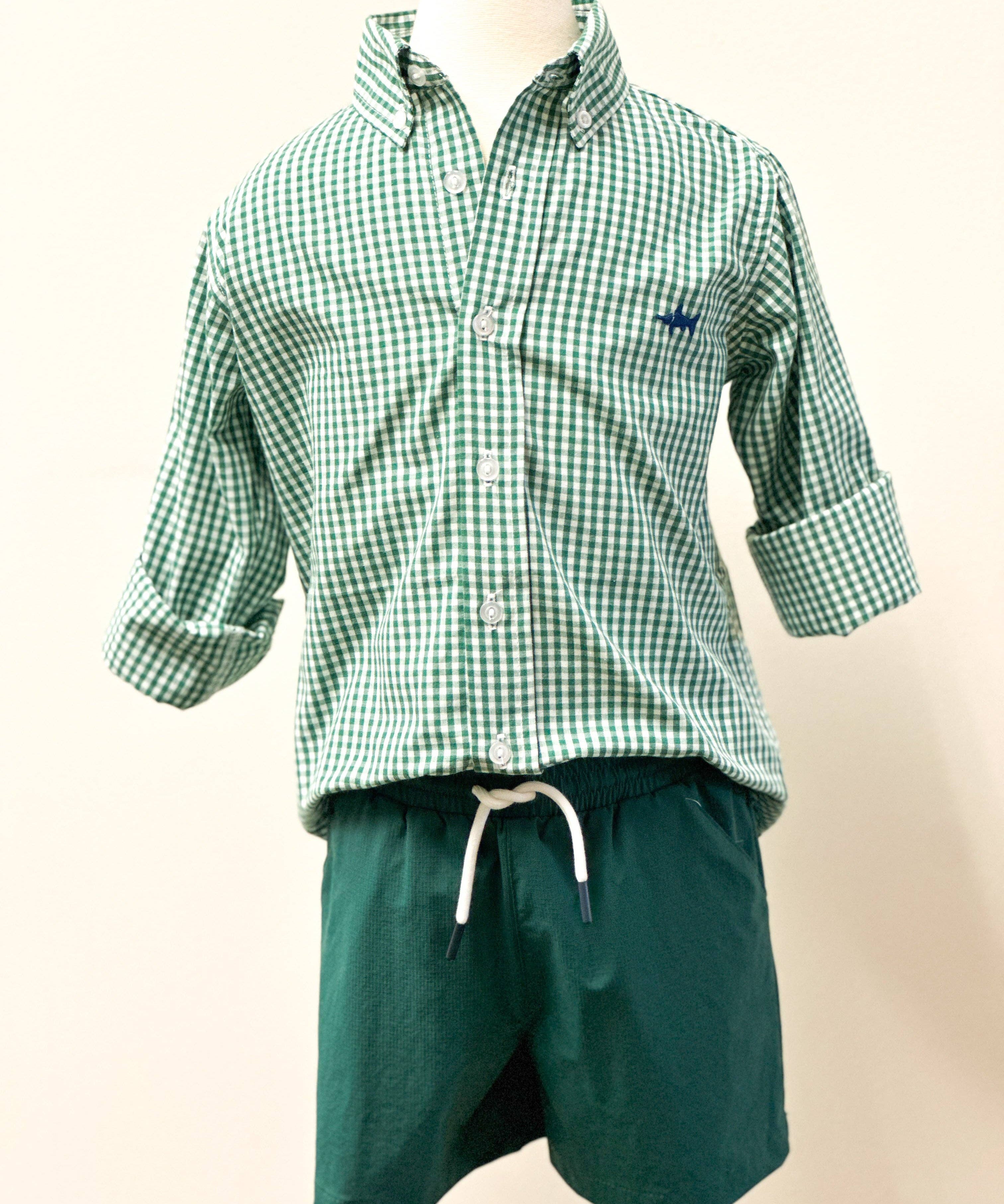 Carter Oxford Boys Shirt Green Check 