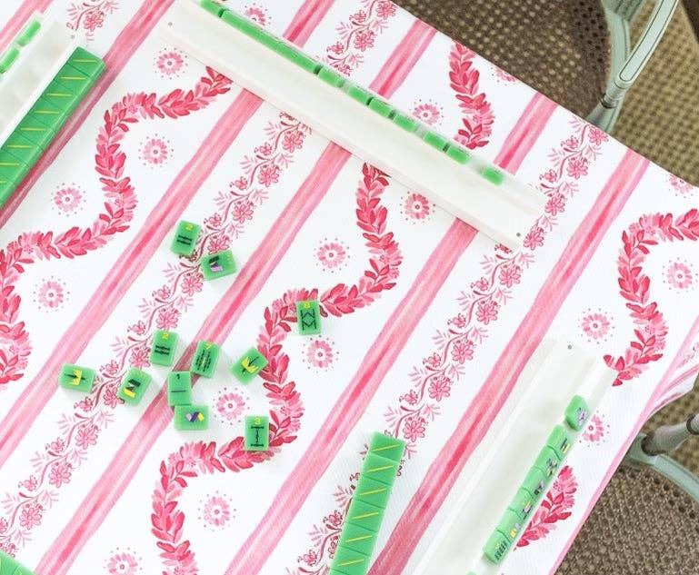 WHOLESALE Scalloped Square Table Topper | Boxwood Garden - Rose