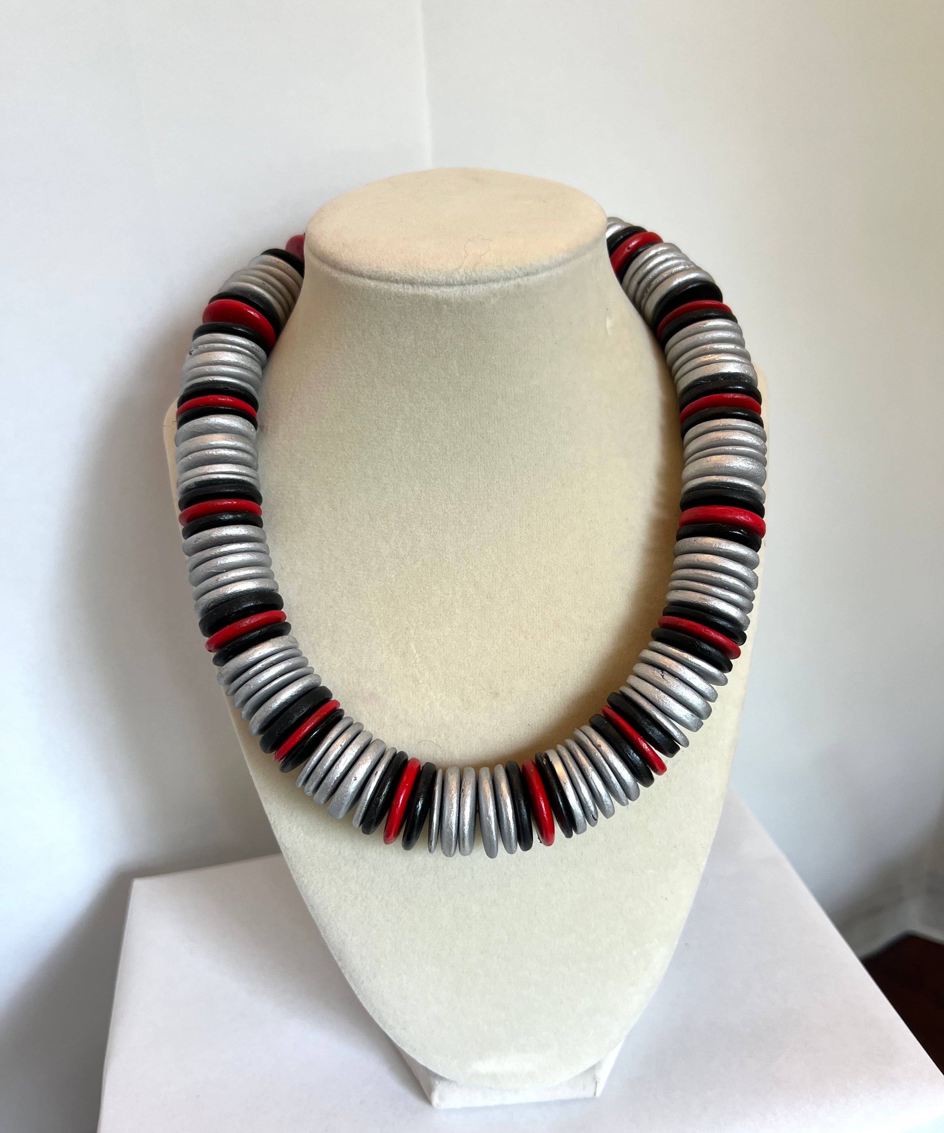 Silver, Red, & Black Chunky UGA Statement Necklace
