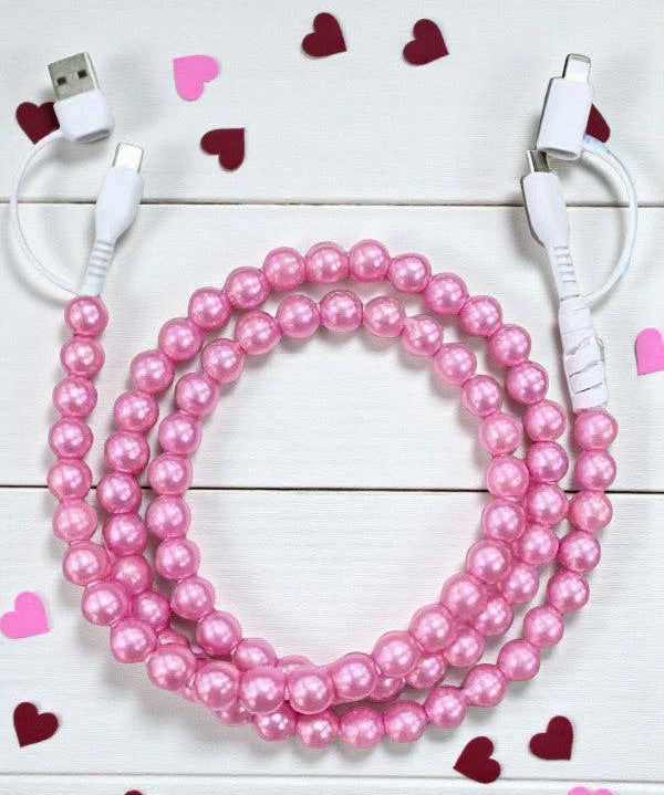 Pink Pearl Beaded Charging Cord