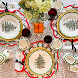 Linen Scalloped Square | Lily White with Rosebud Red | SAMPLE