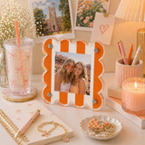 Orange and White Striped Gameday Scalloped Acrylic Frame